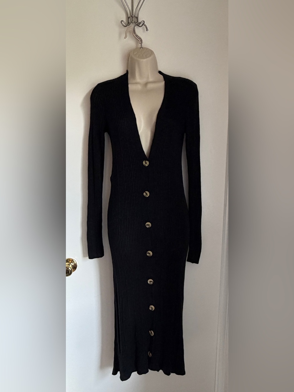 Free People Long Button Cardigan in Black (Size Small)